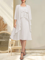 Vestido de gasa para madre de la novia con escote en A y escote redondo hasta la rodilla con cuentas