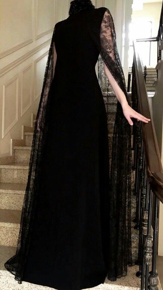 Vestido de noche largo con corte tubo negro elegante Y7144