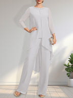 Vestido de gasa para madre de la novia con lentejuelas y abalorios, largo hasta el suelo y mono/pantalón separado