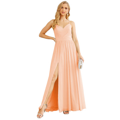 Vestidos de dama de honor con tirantes finos para mujer, de gasa, largos, formales, para fiesta y graduación 