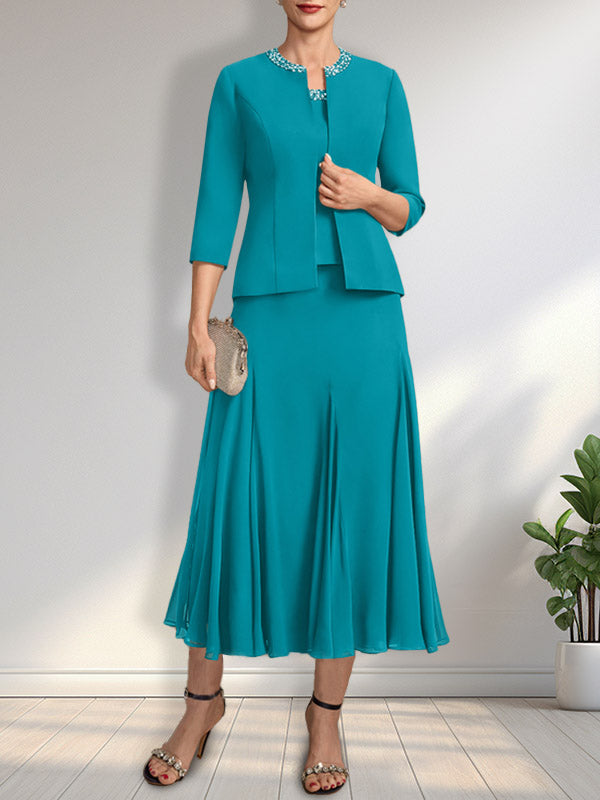 Vestido de gasa para madre de la novia con escote en A, largo hasta la rodilla, con lentejuelas y abalorios.