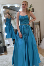 Vestidos de fiesta largos de encaje azul con espalda descubierta y cinturón, vestidos formales de encaje azul, vestidos de noche azules Y174