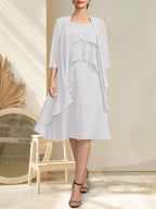 Vestido de gasa para madre de la novia con escote en A y escote redondo hasta la rodilla con cuentas