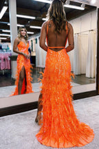 Sonia | Vestidos de fiesta de sirena con escote en V, encaje y lentejuelas color jade con abertura