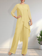 Vestido de gasa para madre de la novia con lentejuelas y abalorios, largo hasta el suelo y mono/pantalón separado