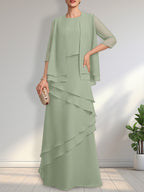 Vestido de gasa para madre de la novia con escote redondo y largo hasta el suelo