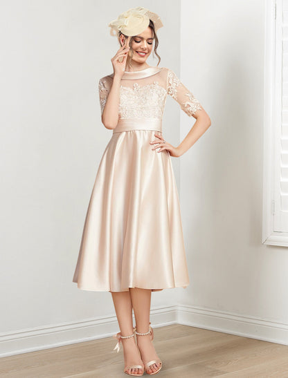 Vestidos de madre de la novia de corte A/princesa con escote redondo y largo hasta la rodilla