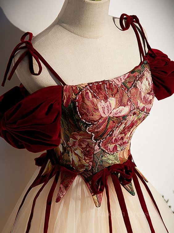 Vintage Tüll A-Linie Langes Ballkleid Spaghettiträger Abendkleid Ballkleid Y7662