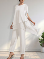 Vestido de gasa para madre de la novia, con escote redondo y largo hasta los tobillos, de mono/pantalón separado