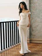 Charmantes Off Thes Satin Meerjungfrau Abendkleid, weißes Ballkleid Brautkleid Y8592