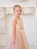 A-Linie Satin Tüll Sweep/Pinsel zug Champagner Kleid (010226776) 
