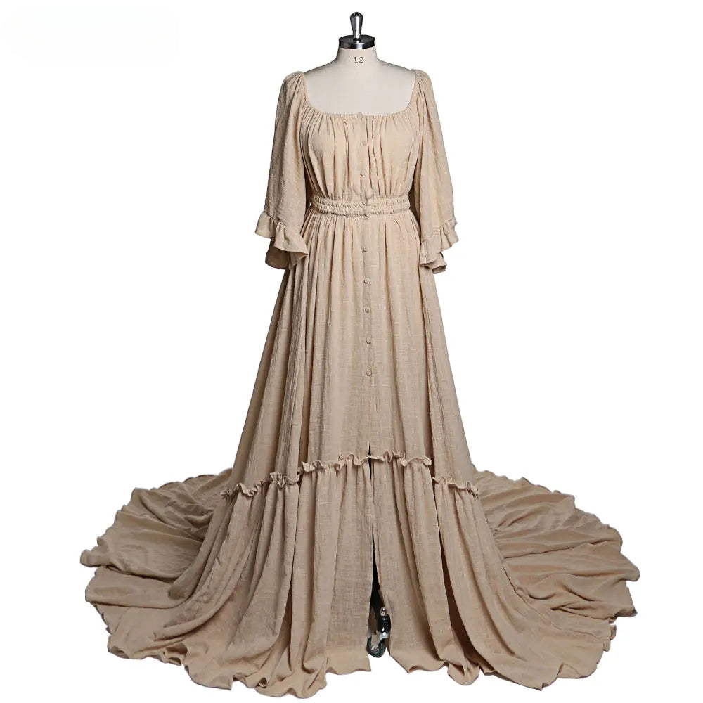 Schulterfreies Umstandskleid mit Rundhalsausschnitt, ausgestellten Ärmeln, Fotografie-Kleid, Babyparty-Kleid für Schwangere 