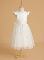A-Linie Satin Tüll Knielanges Altrosa Kleid (2003227179) 