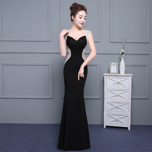 Sex Black Backless Satin V-neck Zipper Elegant Evening Dresses Mermaid Party Gown Evening Gowns Formal Dresses LX180-payinti
