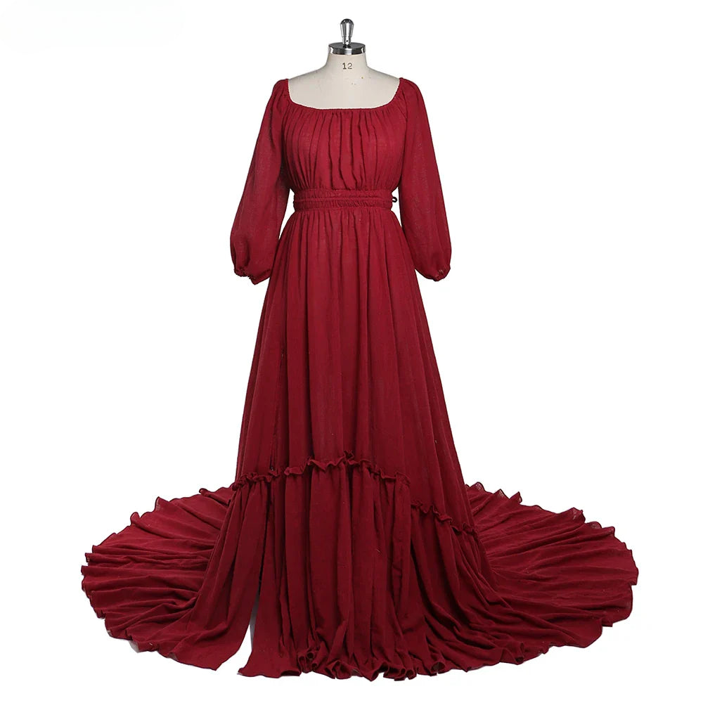 Off Shoulder Full Sleeves Round Neck Cotton Maternity Dresses for Photo Shoot Baby Shower Dress for Pregnant Woman Sunnderly 2025