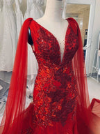 Einzigartiges rotes Vintage-Hochzeitskleid, Prinzessin-Brautkleid, Meerjungfrau-Abschlussballkleid Y1573