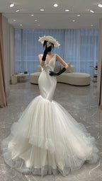 Vestidos de novia recién llegados, vestidos de fiesta con cuello en V, falda de tul con capas, vestidos de fiesta modestos Y44