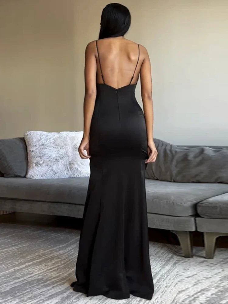 TARUXY Side Slits Slim Dresses For Women Birthday Elegant Bow Splice Sundress Ladies Sexy Backless Beach Women's Evening Dress