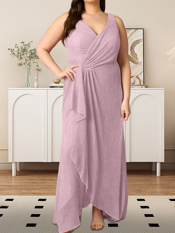 Vestido de malla metálica fruncida con escote en V y corte A