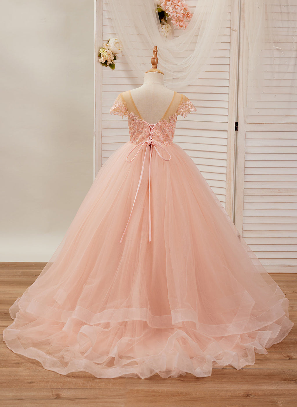 Duchesse-Linie/Princess-Linie Spitze Tüll Sweep/Pinsel zug Rosa Kleid (2003226644) 