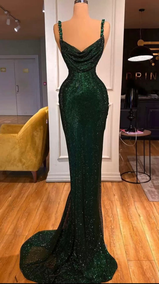 Atemberaubendes smaragdgrünes Meerjungfrau-Abendkleid, ärmellos, formelles Kleid Y123