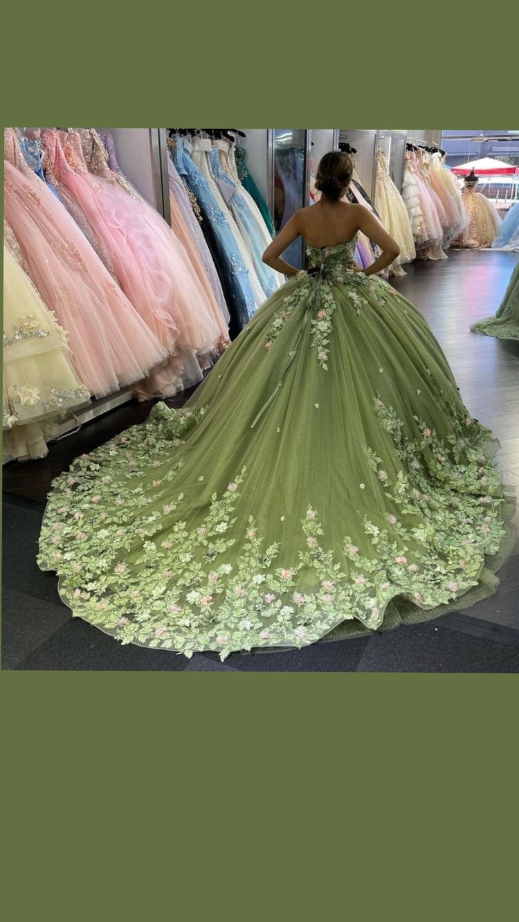 Vestidos de quinceañera verdes, vestido de princesa con apliques y flores 3D, fiesta de dulces 15 Y121