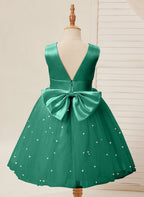 Duchesse-Linie/Princess-Linie Satin Tüll Knielang Blumenmädchenkleid 