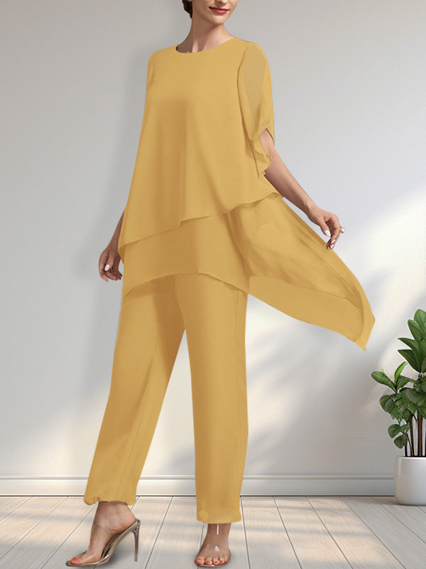 Vestido de gasa para madre de la novia, con escote redondo y largo hasta los tobillos, de mono/pantalón separado