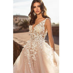 Wedding Dresses Beach Wedding Women Sexy V Large Decal 3D Flower Tulle Sleeveless Bridal Gowns Vestido De Novia Robe Mariée-payinti