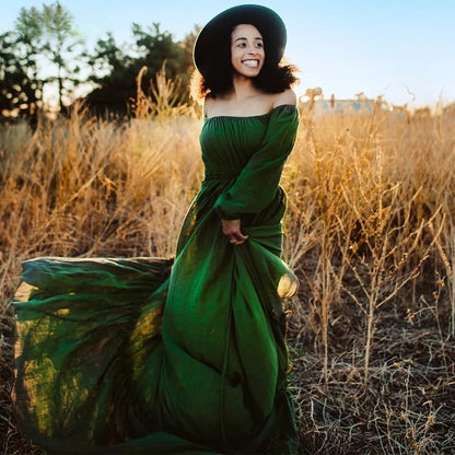 Off Shoulder Full Sleeves Round Neck Cotton Maternity Dresses for Photo Shoot Baby Shower Dress for Pregnant Woman Sunnderly 2025