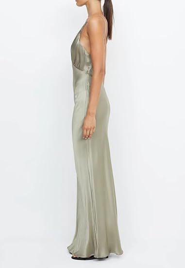 Vestido de noche largo de satén amarillo con escote en V sexy Y7882