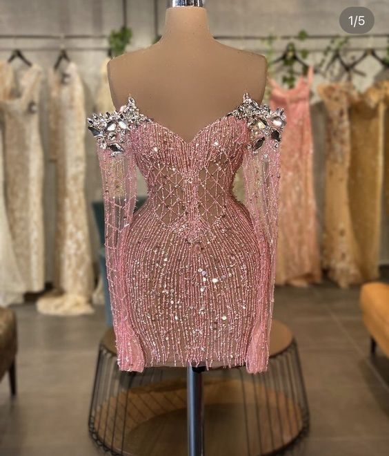 Lujoso vestido rosa de fiesta, elegante vestido de fiesta Y1965