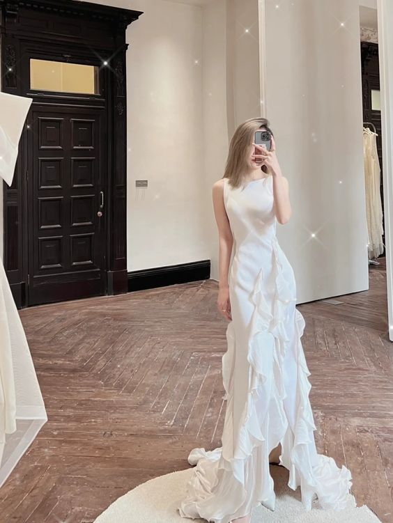 Charmantes weißes Hochzeitskleid, ärmelloses Brautkleid Y2066