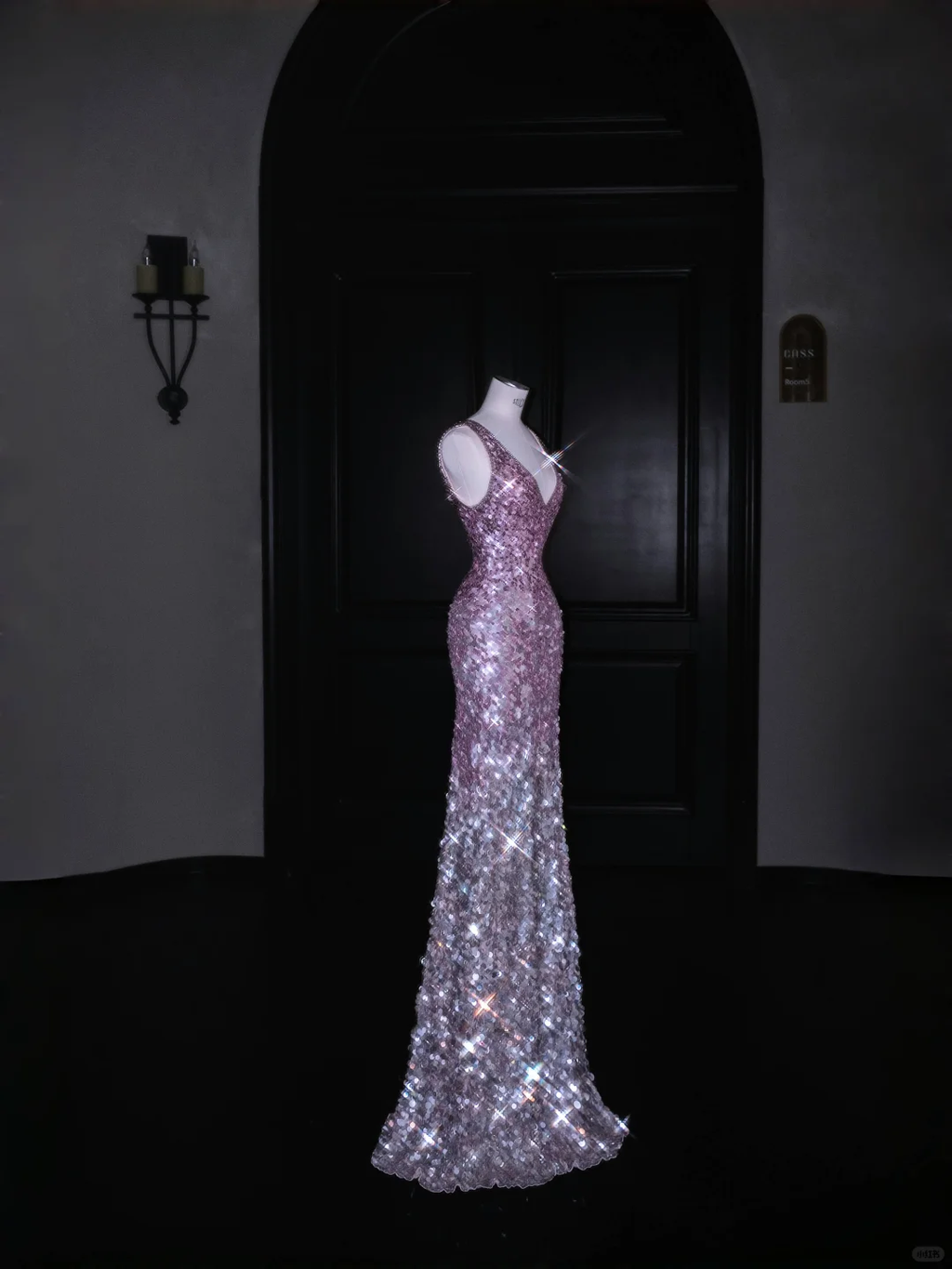 Gorgeous Pink V Neck Sequins Long Prom Dress Evening Dress Y8688