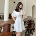 White A-line V Neck Homecoming Dress White Casual Dress Y2419