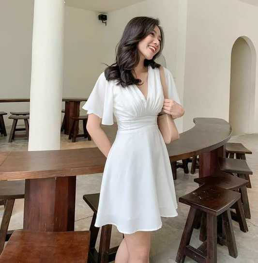 White A-line V Neck Homecoming Dress White Casual Dress Y2419