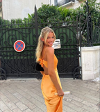 Charmantes orangefarbenes Meerjungfrau-Ballkleid mit V-Ausschnitt, orangefarbenes Abendkleid Y7233