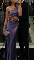Vestido de noche largo morado elegante con un solo hombro y vestido de recepción morado Y7273