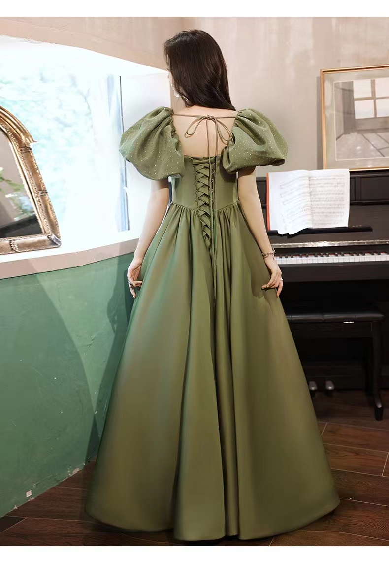 Vestido de noche verde con mangas largas tipo burbuja, estilo princesa, Y4315