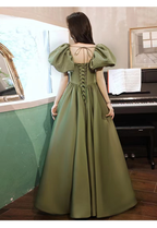 Vestido de noche verde con mangas largas tipo burbuja, estilo princesa, Y4315
