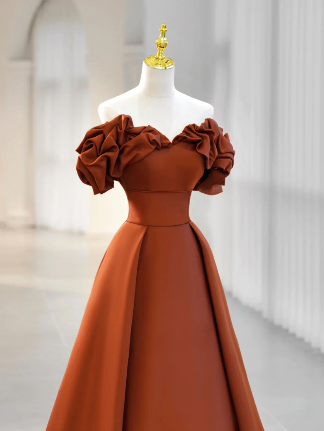 Schlichtes A-Linie Satin Orange Langes Ballkleid, Orange Abendkleid Y2585
