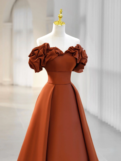 Schlichtes A-Linie Satin Orange Langes Ballkleid, Orange Abendkleid Y2585