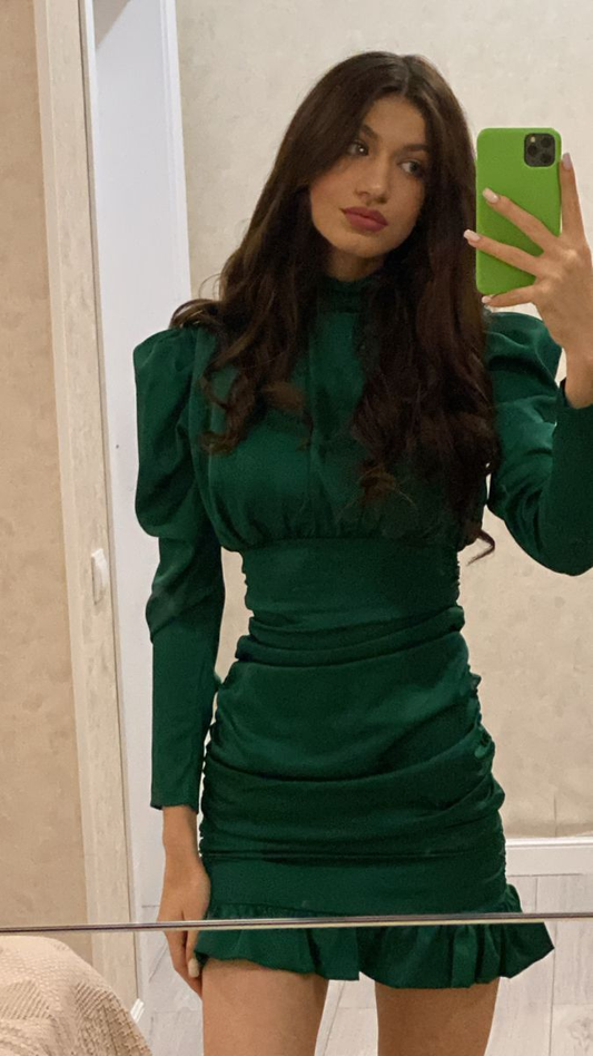 Vestido de fiesta verde sexy de manga larga, vestido de bienvenida verde Y5858