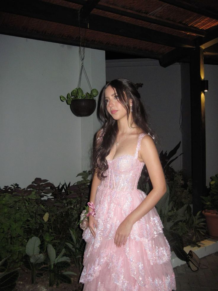 Hübsches A-Linien-Ballkleid in Rosa mit Spitzenapplikationen und Stufen, langes Ballkleid, formelles Abendkleid Y7936