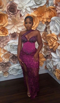 Vestido de noche elegante con abertura y corte entallado Y6535