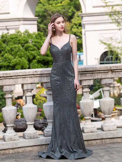 Mermaid / Trumpet Luxurious Formal Evening Dresses Spaghetti Strap Sleeveless Floor Length Prom Dresses
