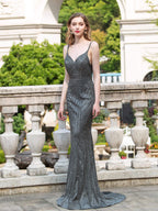 Vestidos de noche formales de lujo de corte sirena/trompeta con tirantes finos, sin mangas y hasta el suelo. 