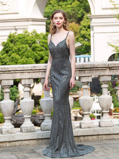 Mermaid / Trumpet Luxurious Formal Evening Dresses Spaghetti Strap Sleeveless Floor Length Prom Dresses