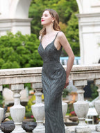 Vestidos de noche formales de lujo de corte sirena/trompeta con tirantes finos, sin mangas y hasta el suelo. 