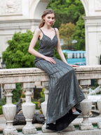 Vestidos de noche formales de lujo de corte sirena/trompeta con tirantes finos, sin mangas y hasta el suelo. 